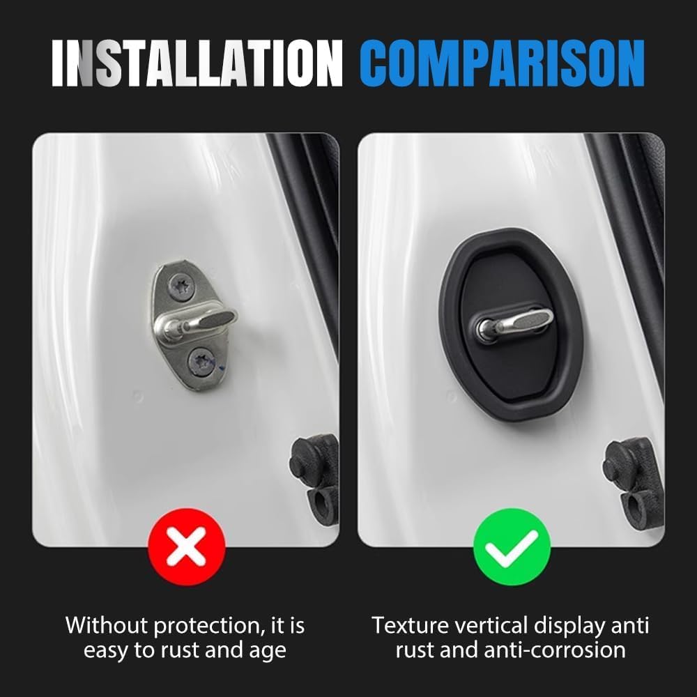 4PCS Silicone Door Latch Protective Cover - Universal Self-Adhesive Door Latch Guard, Waterproof Dustproof Rustproof Car Accessories for Cars/Trucks/SUVs, Black (Protects & Decorates Latches)