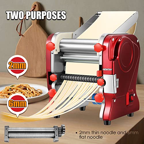 Newtry Commercial Pasta Maker Electric Noodle Making Machine Dough Roller Cutter Thickness Adjustable Stainless Steel Us 110V For Commercial Or Family Use 550W #TOP2