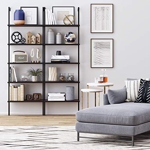 Nathan James Theo 5-Shelf Wood Modern Bookcase, Open Wall Mount Ladder Bookshelf with Industrial Metal Frame, Brown Walnut/Black by Nathan James - Image 2