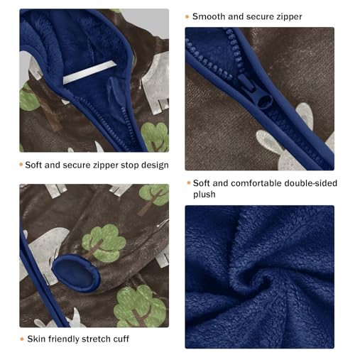 Cute Rhinos Green Trees Toddler Fleece Jacket Girl Boys Hooded Fleece Jacket Coat Warm Outwear Zip-up 3-10T3