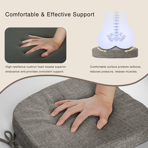 Image of OVOV 14x14 Chair Cushions for Metal Dining Chairs Set of 2 Light Grey | Non Slip, Washable Removable Cover with Ties, Textured, for Dining Room, Kitchen Cafes Bistro Patio, Stackable Chairs