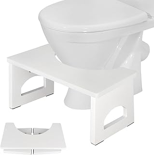 RayLove Taburete de inodoro de 7.5 pulgadas, taburete plegable de madera con alfombrilla antideslizante para adultos, niños, taburete portátil para excrementos de inodoro para adultos, color blanco