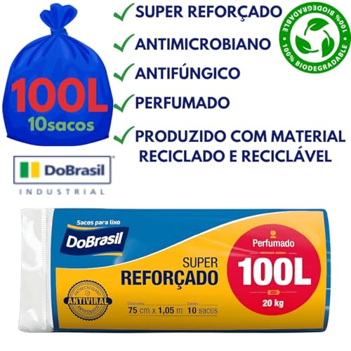 Saco de Lixo Azul Perfumado Antimicrobiano e Antifúngico Super Reforçado - 100 Litros