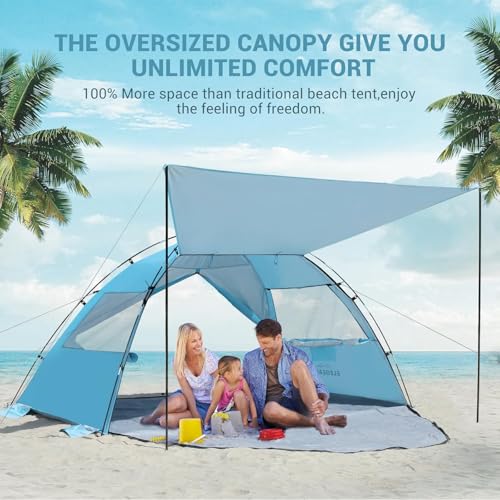 Miniatura 2 de Elegear Tienda De Playa Para 4-5 Personas, Tienda De Campaña Playa Protección Uv Upf 50 Portable Canopy Con Bolsa De Transporte Tienda Campaña Familiar Para Playa Camping Pesca, 280x155x150cm, Azul