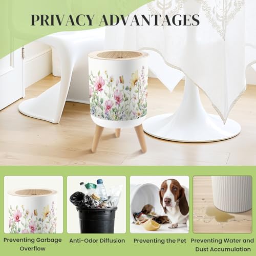 Pequeña caneca de basura redonda con tapa y patas 7L miniatura 4