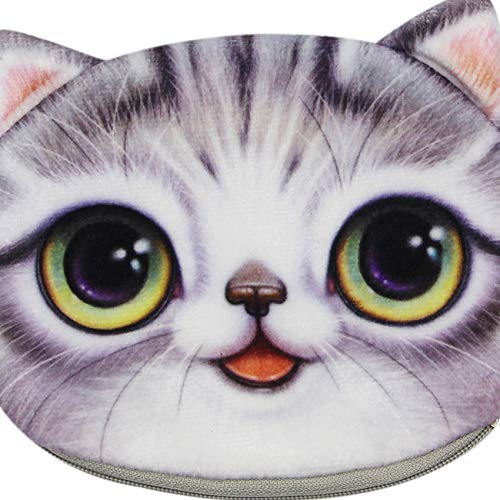 Cute 3D Plush Cat Face Coin Purse Kitty Money Bag Pouch Wallet Storage Cosmetic Makeup Case With A Cat Tail Zipper. Grey #TOP6