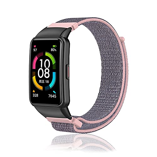 Rosok HUAWEI Band 6/Honor Band 6 対応 ナイロンバンド ベルクロバンド 軽量 柔らかい 強通気性 防水 耐汗性 マジックテープ スポーツバンド 交換バンド 対応 HUAWEI Band 6/Honor Band 6【ピンク】