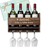 Gifts for Retiree, Wall Mounted Wine Rack & Wine Glasses Holder - Retired...Time to Wine Down, for Grandpa/Grandma/Dad/Mom, Retirement Gifts, Ideal Retirement Gift for Wine Lover
