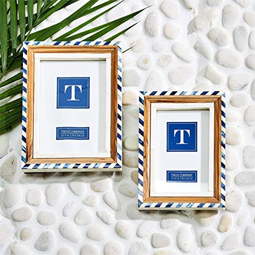 Twos Company Santorini Set of 2 Blue and White Bone Border Photo Frames Includes 2 Sizes: 4  x 6  and 5  x 7 