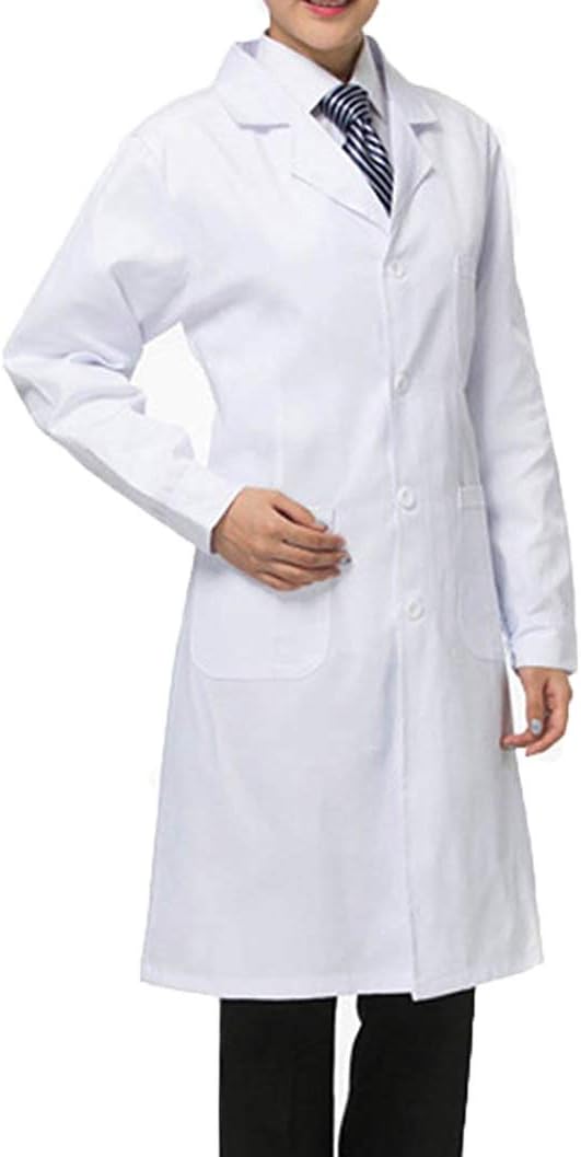 White Lab Coat for Women - Doctor Uniform, Food Coat, Lab Dress, V-Neck