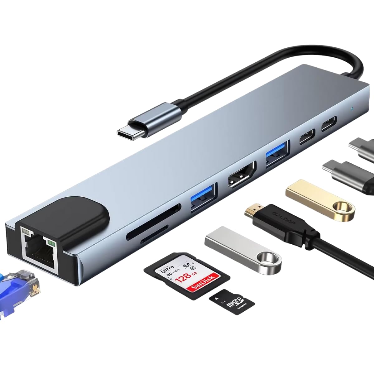 Adaptador Dock Station Hub 8 em 1 Tipo C USB 3.1 PD Adaptador
