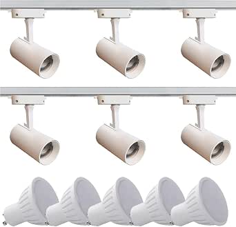 3M 6-Spot Ceiling Track Lighting Kit – 3 Meter Bar, GU10 Bulbs Included, Adjustable Spotlight Heads