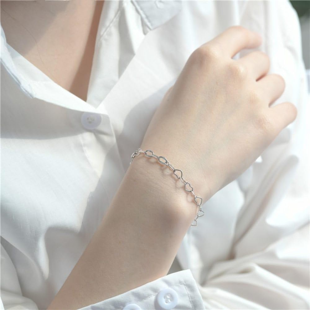 Armband Damen Silber,S925-Silberarmband Für Damen. Silberne Elliptische Kette. Herzkette. Spleißendes Silberarmband. Armreif Mit Verstellbarer Silberkette. Glücksschmuck Für Frauen