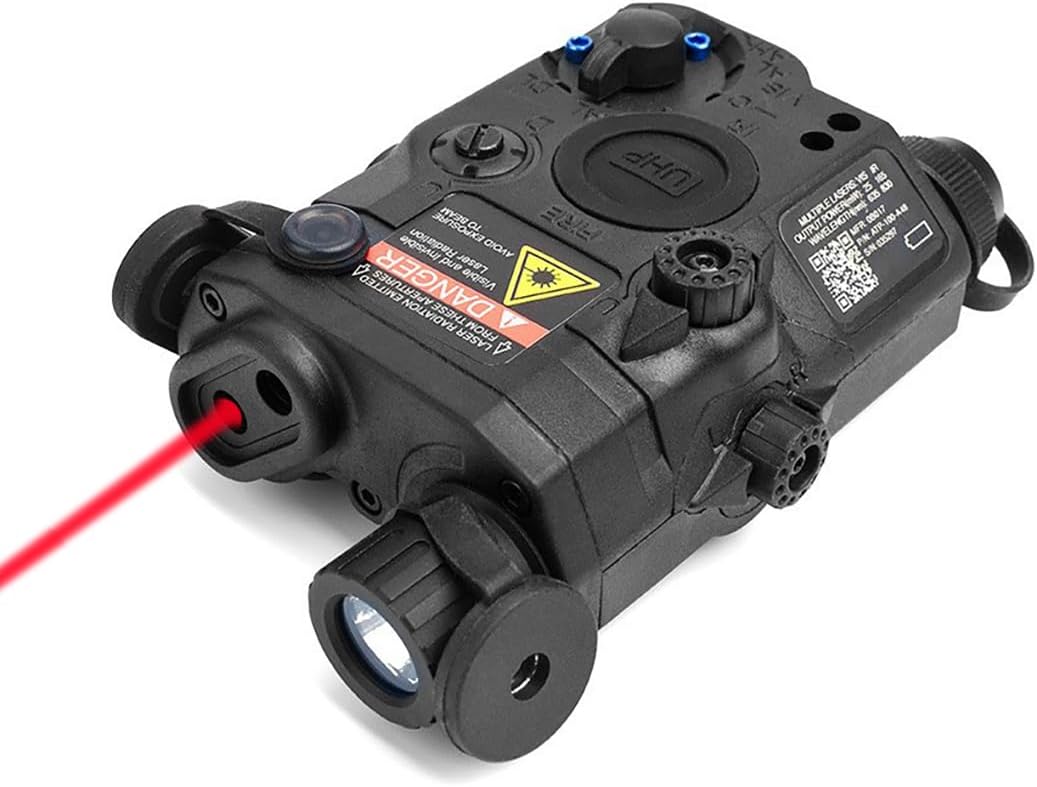 Red/Green/Blue PEQ-15 Plastic Box Laser Sight，with IR Laser + Strobe/Momentary/Constant Modes Whitelight LED 200 Lumens Flashlight，with Remote Pressure Switch，for Standard 20mm Pic Rail Mounting