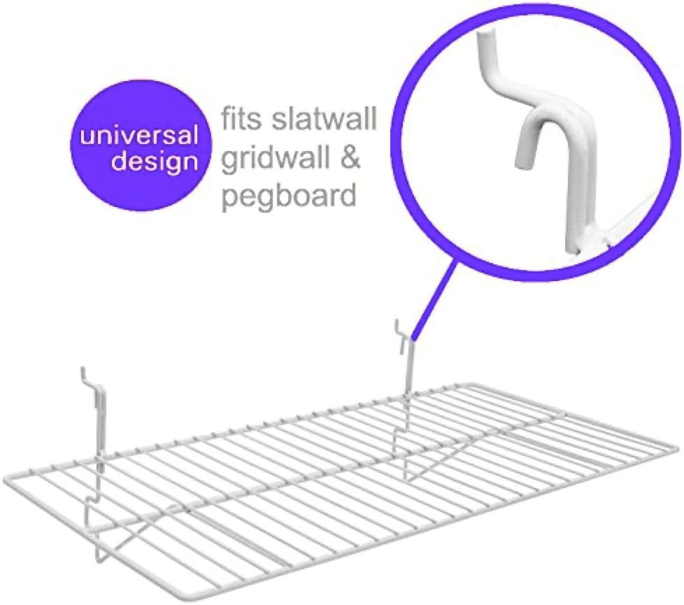 Only Garment Racks White Wire Slatwall/Gridwall Shelf 24" L x 12" D