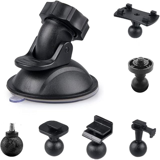 Car Suction Cup for Dash Cam Holder with 6 Types Adapter, HOMREE 360 Degree Angle Car Mount for Driving DVR Camera Camcorder GPS Action Cameras