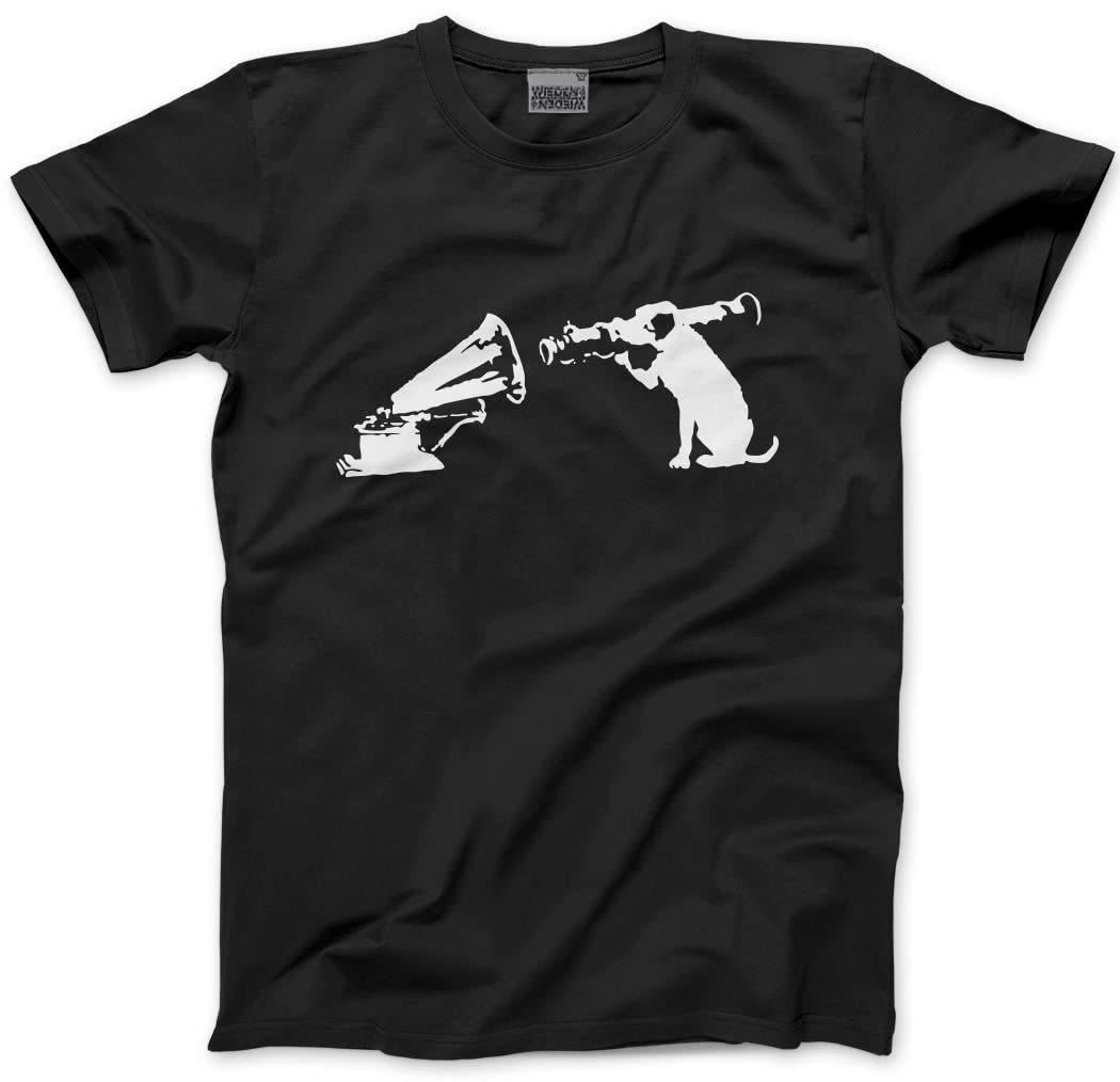 Hotscamp Men's Black Banksy His Masters Voice Dog With Bazooka- Unisex T-Shirt Medium