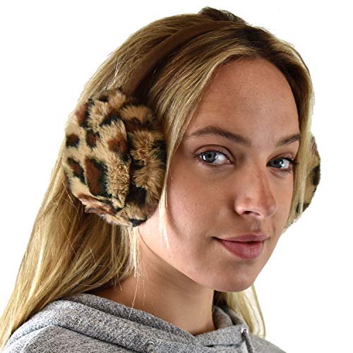 C.C Soft Winter Warm Adjustable Headband Ear Warmer Earmuffs Leopard Latte