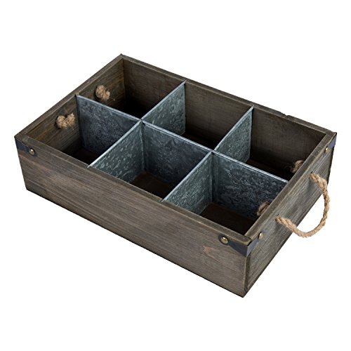 MyGift Rustic Solid Wood and Galvanized Multipurpose Organizer Caddy with 6 Metal Partition Divided Slots and Rope Handles, Vintage Style Wine Bottle Crate Storage Gift Box by MyGift - Used condition - US$34.76