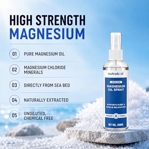 Image of Nutrabud Magnesium Oil Spray - 200ml | Topical Spray Magnesium Oil For Feet, Muscle Relaxation, Deep Sleep Support, Recovery From Cramps (200ml (Pack of 1))