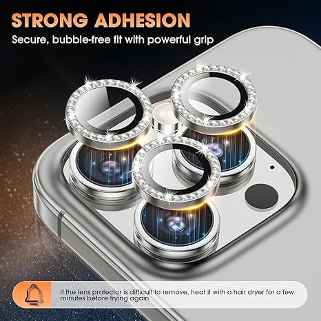 Image of for iPhone 16 Pro /16 Pro Max Camera Lens Protector Bling Individual Metal Diamond Ring 9H Hardness Scratchproof Protector, Stylish Phone Accessories, Case Friendly (Gray Diamond)