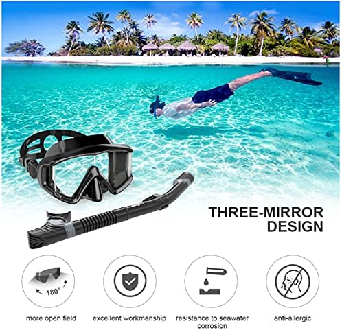 Miniatura 6 de Juego de esnórquel  Esnórquel superior totalmente seco, máscara de esnórquel de vidrio templado resistente a los impactos, aletas de buceo