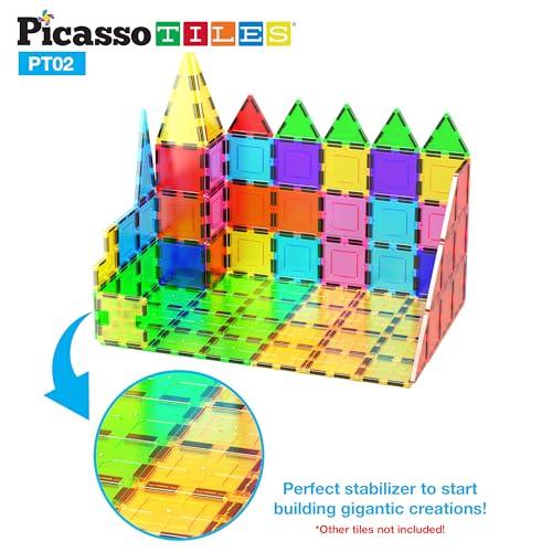 Image of PicassoTiles Kids Toy Magnetic Building Blocks Magnet Tiles Supersized 2pc Large Stabilizer Base Jumbo XL Plate Foundation Education Construction Kit Engineering STEM Children Learning Stacking Set