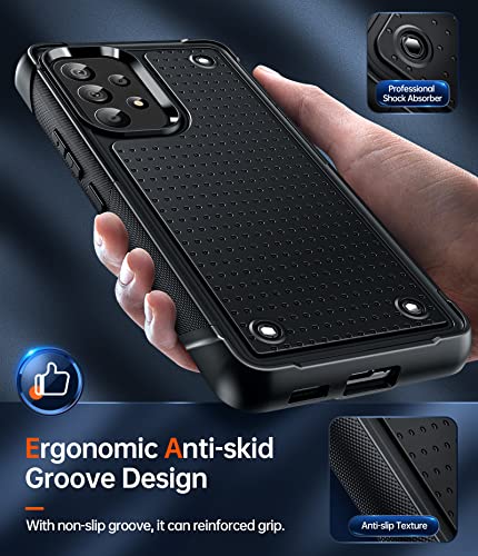 Leyi For Galaxy A53 5G Phone Case, Samsung A53 5G Case With [2 Pack] Screen Protectors, Shockproof Heavy Duty Dual Layer Protective Hard Pc Textured Back & Soft Bumper Case For Galaxy A53 5G, Black #TOP2
