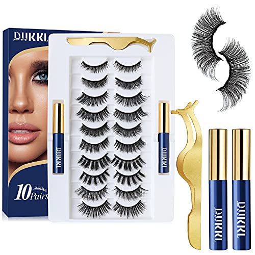 DJJKKL Magnetic Eyelashes, Magnetic Eyelashes Mink With Eyeliner Kit, Magnetic Lashes Fluffy Natural Looking Reusable [10 Pairs - Black]