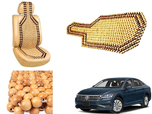 Image of Car Bead Seat Wooden Beads Cushion Cover Pad for Volkswagen Jetta, Acupressure Sitting Seat Cover | Cream Color - Pack of 1