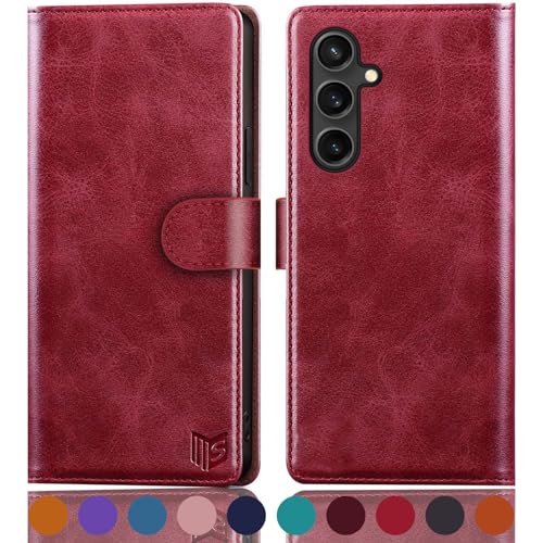 Housse en cuir synthétique rouge pour Samsung S24 FE finition portefeuille SUANPOT