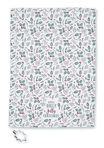 Cooksmart Tea Towel & Cookie Cutter Sets Holly Jolly Christmas Tea Towel & Cutter Set For Kitchen | Lovely Kitchen Accessories For Home & Restaurent | Ideal Kitchen Towel For Everyday Use