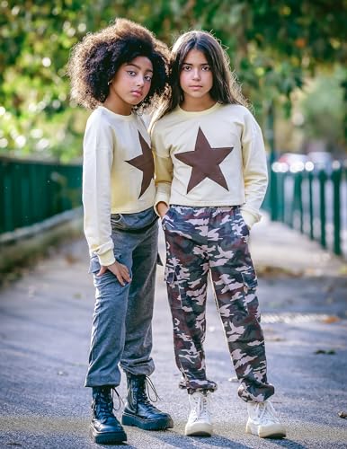 Image of Arshiner Girls Crop Tops Kids Long Sleeve Pullover Sweatshirts Girls Cropped Crewneck Sweatshirt for Teen Girl