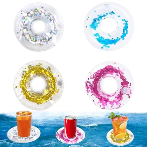Feliciay 4 Stück Aufblasbares Flaschenhalter,Getränkehalter für Pool, Aufblasbarer Pool Getränkebecher,Beachparty Aufbla...