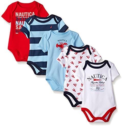Nautica Baby Boys' Newborn Five-Pack Bodysuits, Assorted Light Blue, 3-6 Months