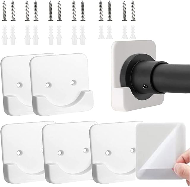 BDHI 6pcs Shower Curtain Rod Holder Adhesive Shower Curtain Rod tension Holder Drill-Free Install Rod Mount Retainer for Shower Curtain Wardrobe Wall(Y69-6)