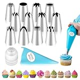 Large Piping Tips Set - 14pcs Reusable Stainless Steel Icing Nozzles Kit Cake Decorating Tools For Cupcake Cookie Pastrys Dough
