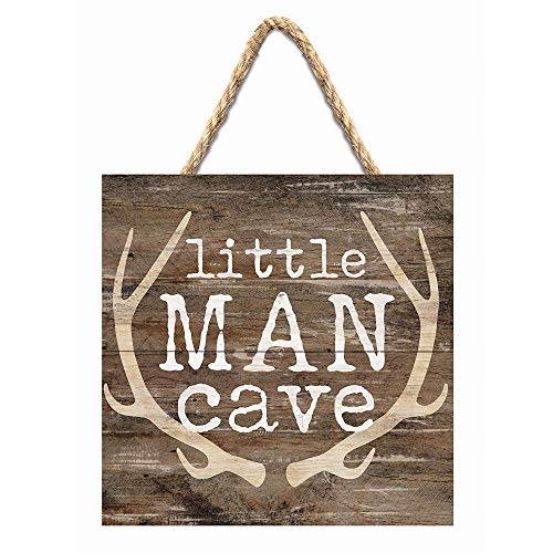 Image of P. Graham Dunn Rustic Brown 7 x 7 Inch Wood Pallet Wall Hanging Sign, Little Man Cave Antlers