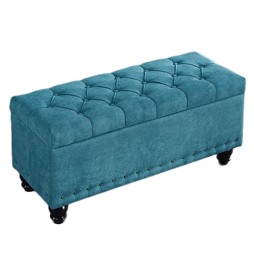 Taburete plegable de tela azul para sofa y mueble cambiador zapatos