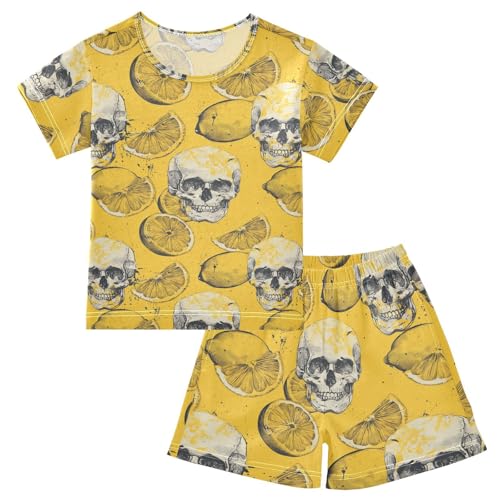 ALAZA Skulls Lemon Pajama Set Short Sleeve Sleepwear Soft Lounge Nightwear