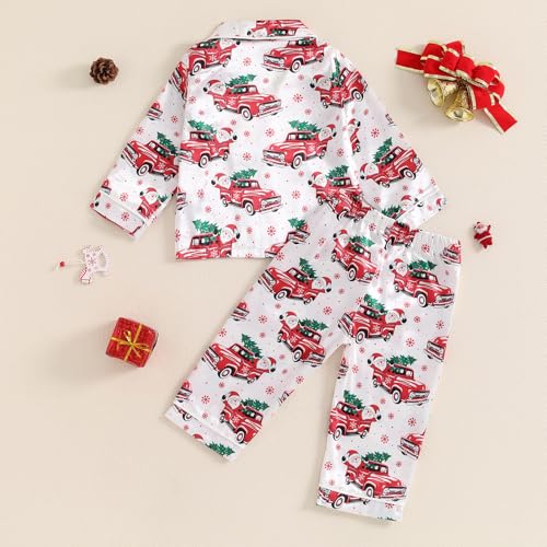 Kids Christmas Pajamas Toddler Girl Boy Cute Santa Claus Button Up Shirt Top Long Pants Loungewear Sleepwear4