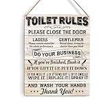 Toilet Rules Signs Wall Decor Rustic Please Close the Door Bathroom Wood Plaque Wooden Hanging Sign Decoration for Home Toilet Door 8 x 10