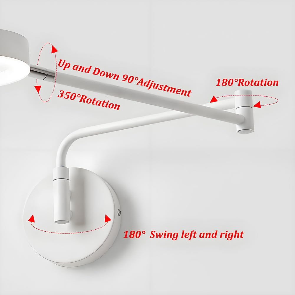 AoLa LED Schwenkarm Wandleuchte mit Schalter und Kabel Verstellbar Wandlampe lnnen 3 Farbtemperaturen 3000K/4500K/6000K Wand Leselampe Modern Swing Arm Nachttischlampe für Wohnzimmer Schlafzimmer