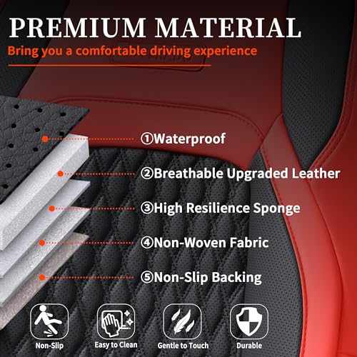 Image of Coverado Front Seat Covers for Jeep Wrangler, Custom Fit Jeep Wrangler 2 /4 Door 2007-2012 Unlimited Rubicon Sahara Willys Sport High Altitude Pickup Truck Waterproof Leather Car Seat Covers(Red)