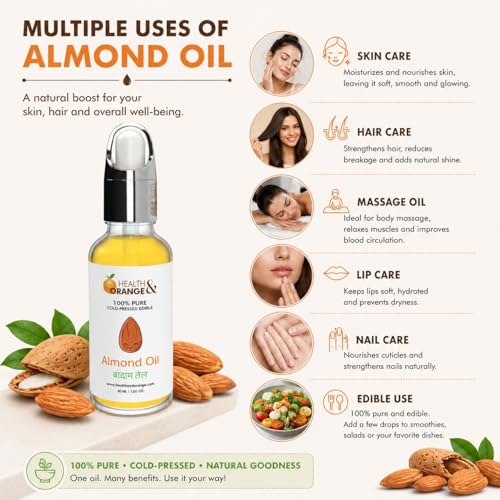Image of H&O Almond Oil - 100% Pure Cold Pressed - 30 ml GLASS Bottle with Dropper - Edible