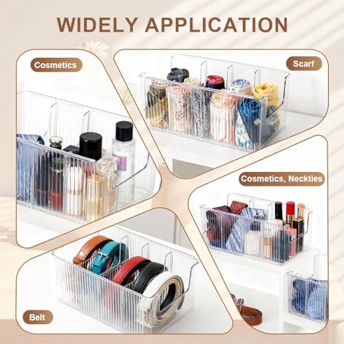 Image of HASTHIP Expandable Acrylic Belt Organizer, Stackable Belt Storage Organizer for Drawer Storage with Removable Dividers, Clear Display Case for Ties, Socks, Underwear