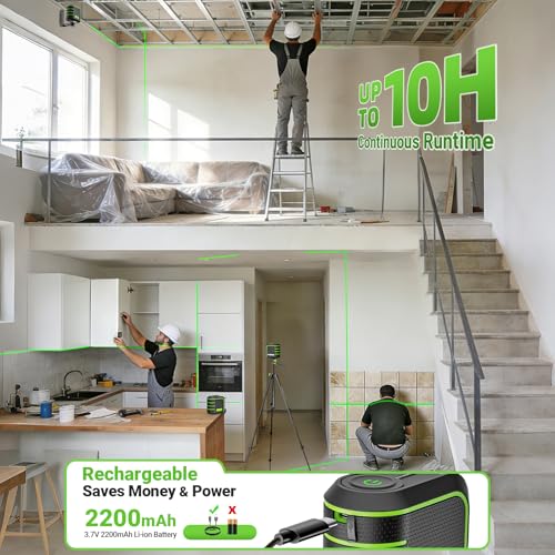 Image of Huepar Self Leveling Laser Level with 60 inch Tripod U011G | USB-C, 10H Runtime, Green Lazer Leveler Tool, Magnetic Bracket, Pulse Mode, 165 ft, IP54 for Home DIY, Tile, Cabinet