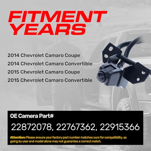 Image of Master Tailgaters Replacement for Chevrolet Camaro Coupe /Convertible (2014-2015) Backup Camera OE Part # 22872078, 22767362, 22915366