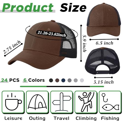 Image of Suhine 24 Pcs Blank Trucker Hat Bulk Unisex Mesh Baseball Cap for Sublimation Embroidery Vintage Adjustable Hat for Men Women
