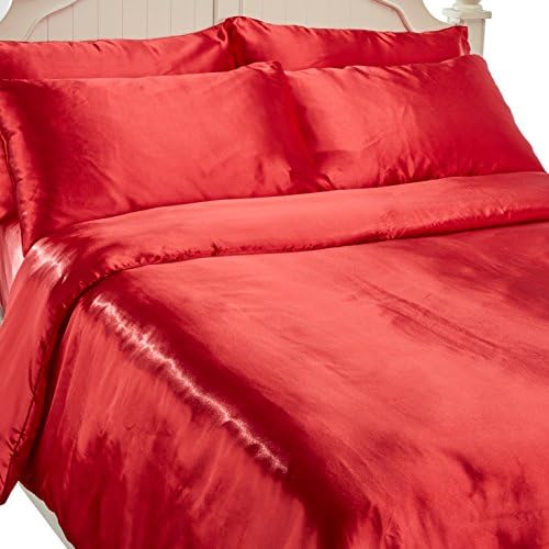 Todd Linens Satin 6 Pcs Silky Sexy Bedding Set Queen/King Duvet Cover Fitted Sheet & 4X Pillowcases 8 Colors (King, Red)